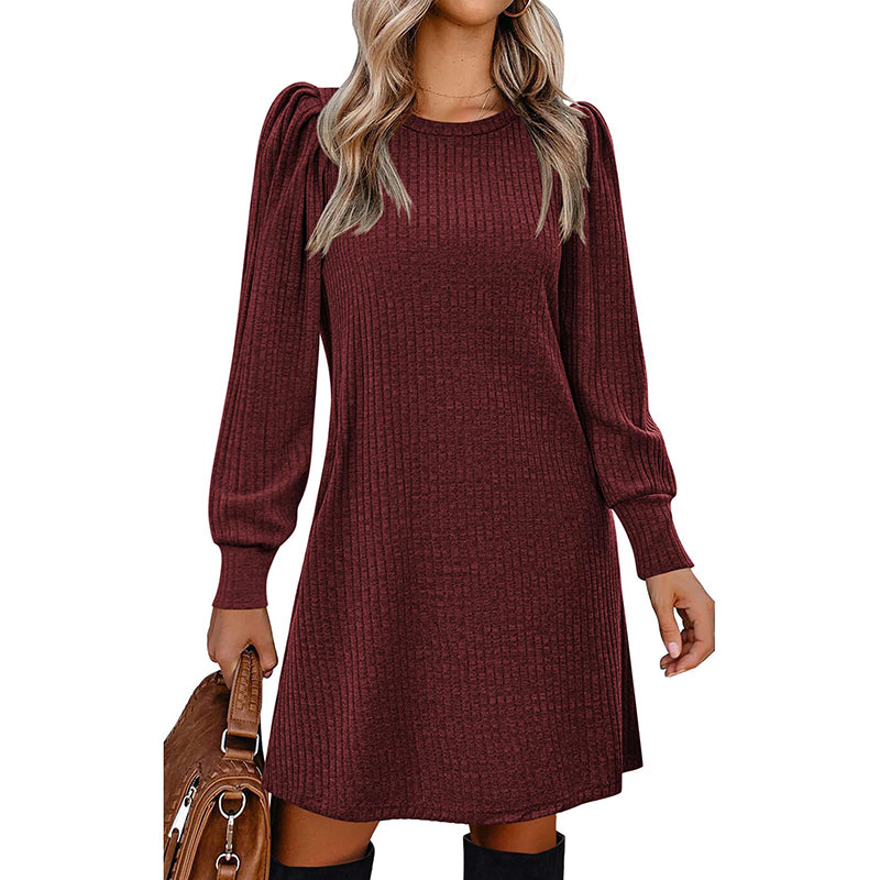 Sampeel Womens Square Neck Long Sleeve Fall Dresses Casual Babydoll Sweater Dress