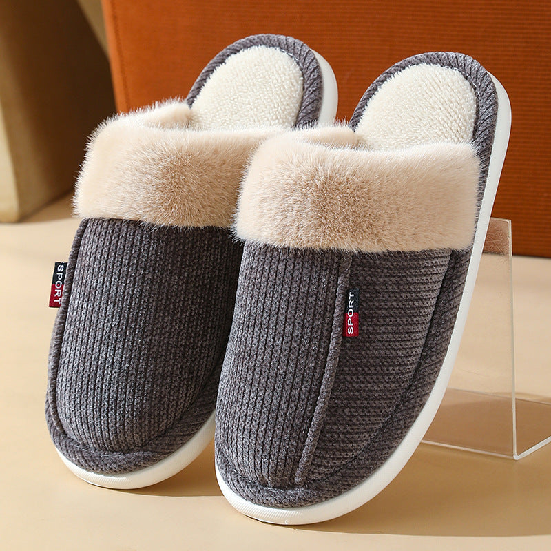 Fur Mouth Home Non-slip Thermal Cotton Slippers