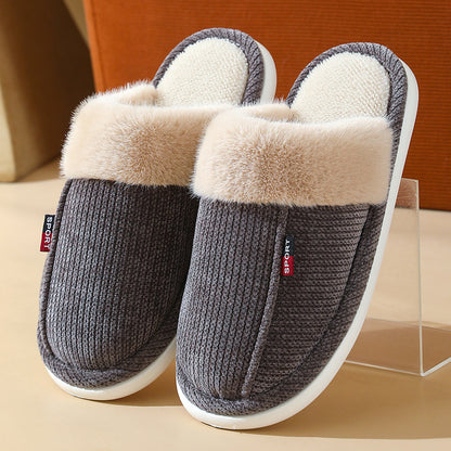 Fur Mouth Home Non-slip Thermal Cotton Slippers