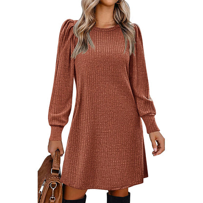 Sampeel Womens Square Neck Long Sleeve Fall Dresses Casual Babydoll Sweater Dress