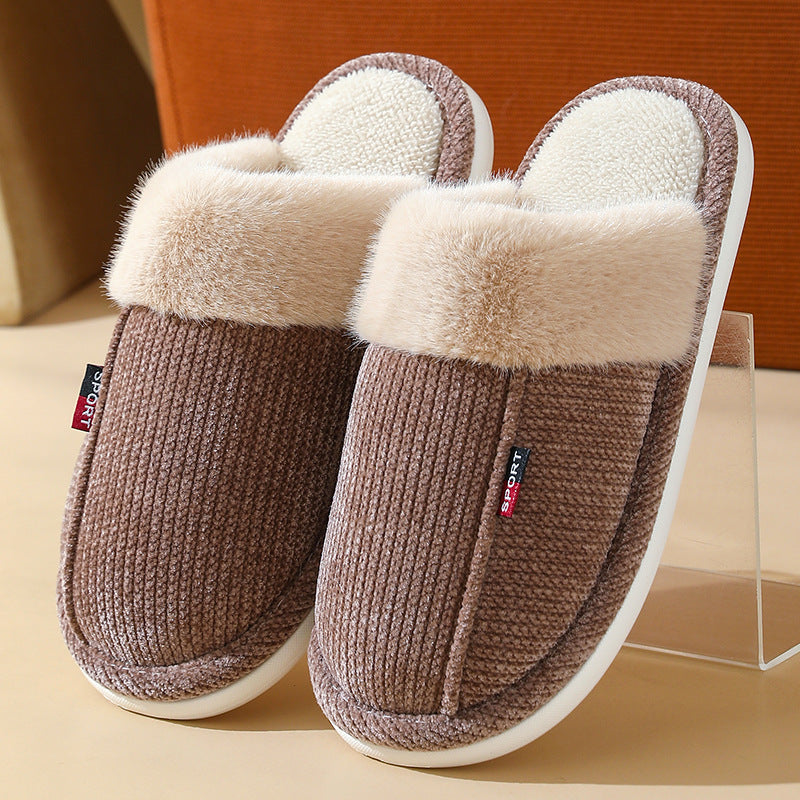 Fur Mouth Home Non-slip Thermal Cotton Slippers