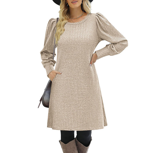 Sampeel Womens Square Neck Long Sleeve Fall Dresses Casual Babydoll Sweater Dress