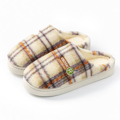 Women's Home Plush Warm Non-slip Plaid Cotton Shoes
