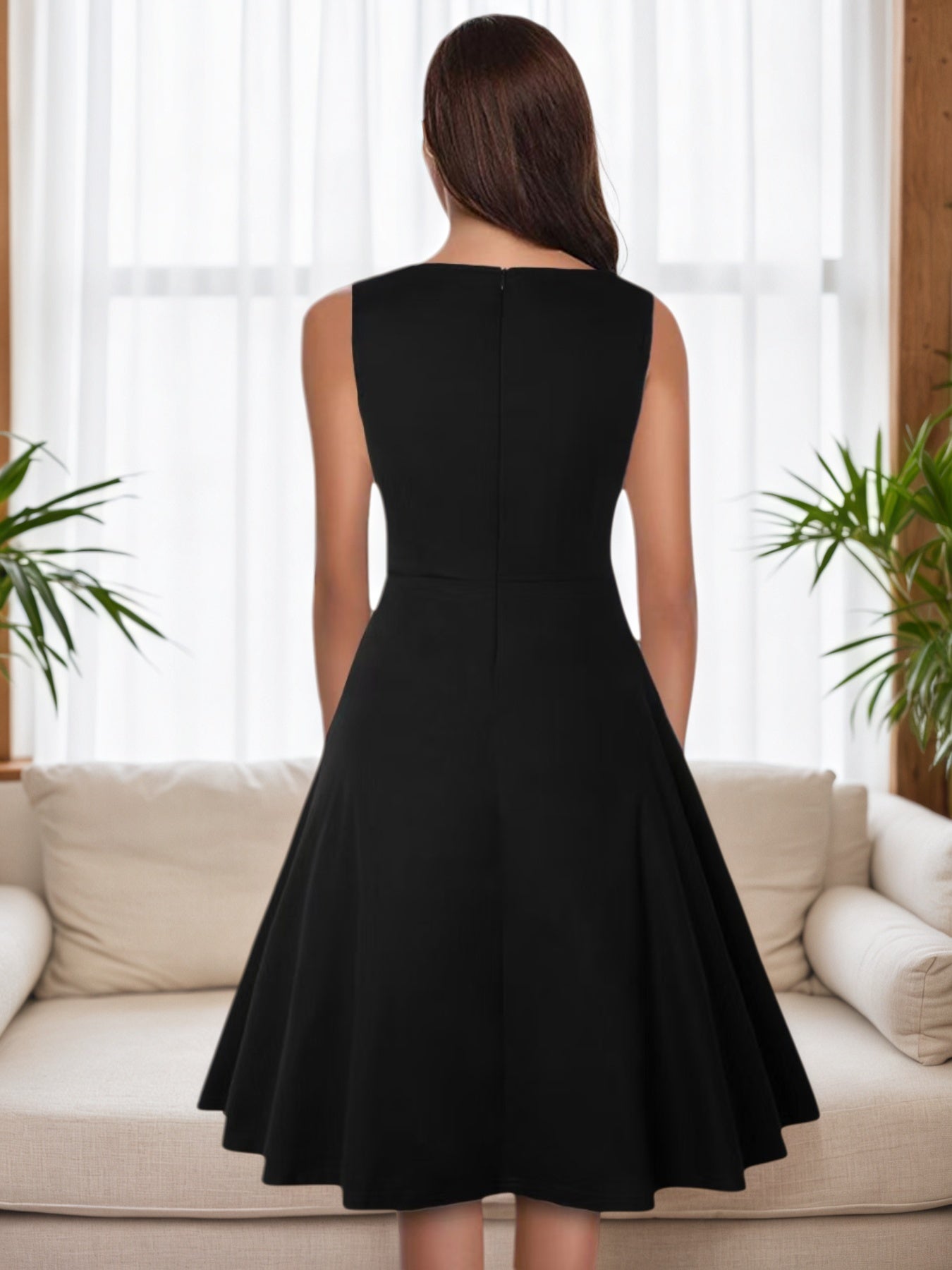 2025 Women's New Retro Style Pocket Pleated Floral Lace Horn A-line Skirt Casual Party Cocktail Dress Sleeveless