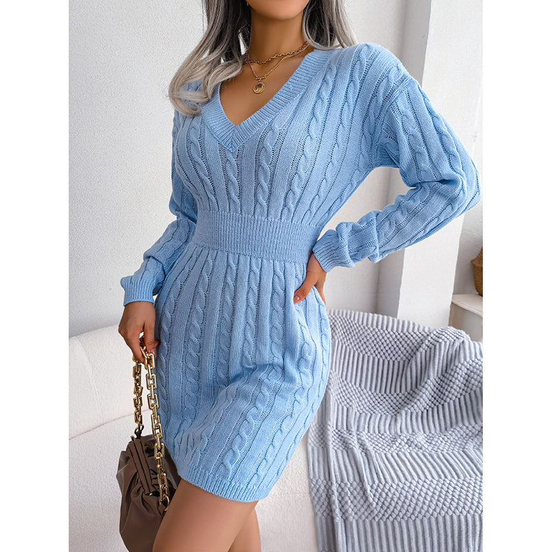 Women's 2025 Fall Winter V-Neck Bodycon Mini Sweater Dress Long Sleeve Pullover Knit Dress Casual & Sexy Tight Fit