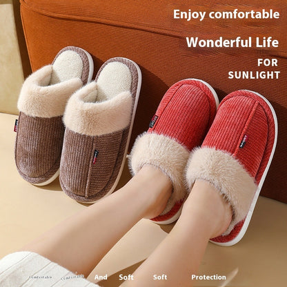 Fur Mouth Home Non-slip Thermal Cotton Slippers