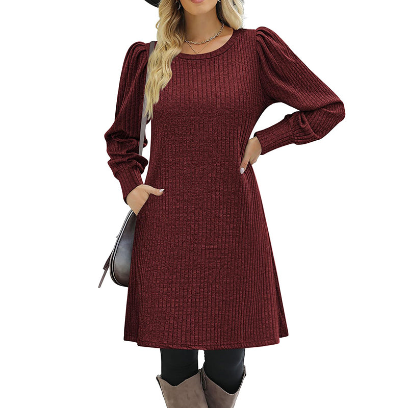 Sampeel Womens Square Neck Long Sleeve Fall Dresses Casual Babydoll Sweater Dress