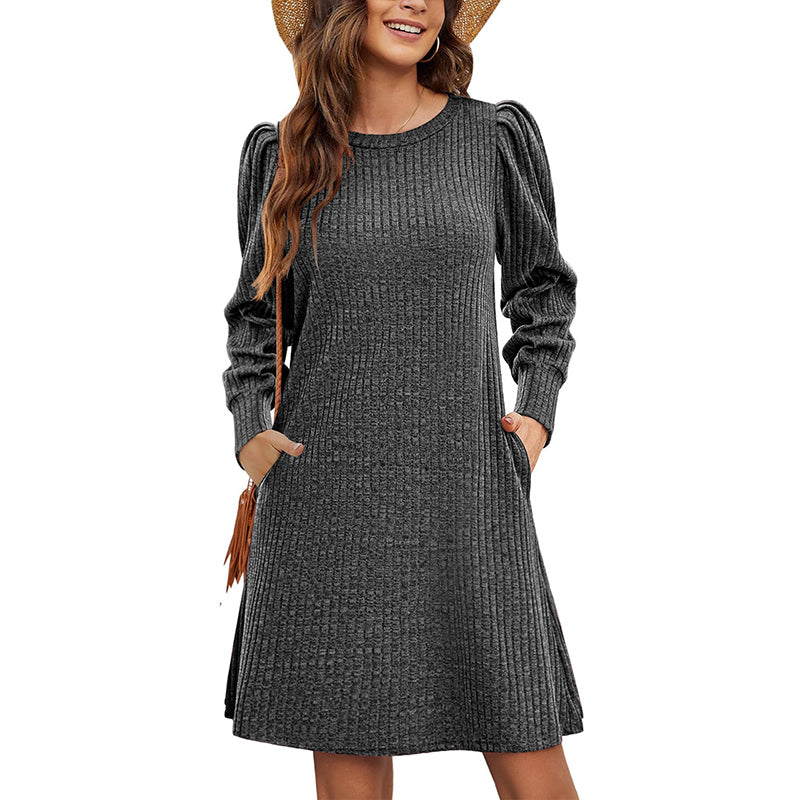 Sampeel Womens Square Neck Long Sleeve Fall Dresses Casual Babydoll Sweater Dress